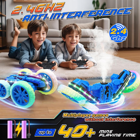 2-in-1 4WD 2.4GHz 360 8-12 Jimdella RC Cars Toys, Remote Control Car Transform with Spray & LED Lights, Off-Road Stunt