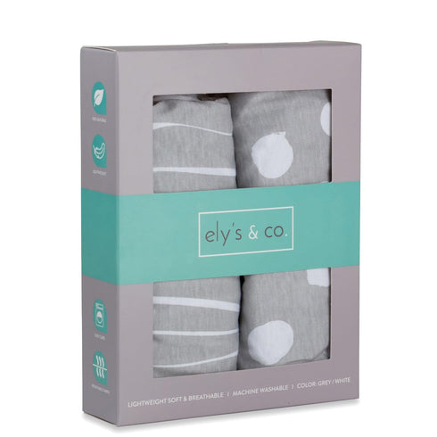 Ely's & Co. Bassinet Sheet Set 2 Pack 100% Jersey Cotton Grey and White Abstract Stripes and Dots
