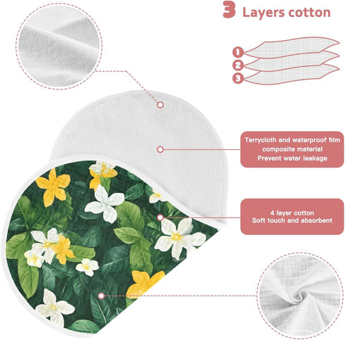 Set 1, Green Leaves Muslin Baby Burp Cloths of Super Soft & Absorbent Burping Rags, Cotton Burp Clothes Shower Gift