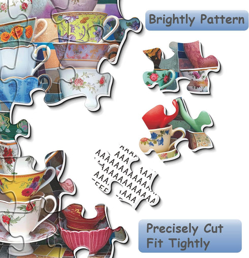 PPuzzling 1000 Teacups Puzzle for Adults Pieces, Colorful Tea Time Jigsaw Puzzles Features Classical Coffee Tea Cups