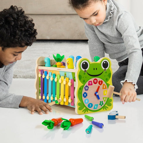 6 in 1 Wooden Montessori Toys for 1 Year Old - Whack-A-Mole Hammering Pounding Toy with Xylophone, Educational Gift
