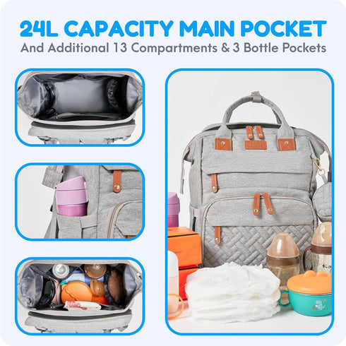 Backpack, 3 Orian Diaper Bag Diaper Bag with Baby Changing Station, Large Travel Diaper Bag, Mosquito Net, USB Charging