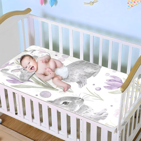 SyXIOP 28" 52" Puple Lily Calla Cute Bunnies Cooling Baby Waterproof Crib Mattress Cover x Washable Crib Padding