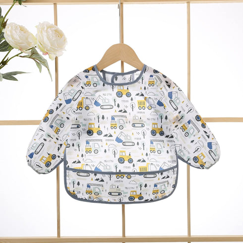 3-Pack Baby Long Sleeve Waterproof Bib Full Coverage Apron Bib Smock Toddler Bibs with Pocket 6-30 Months