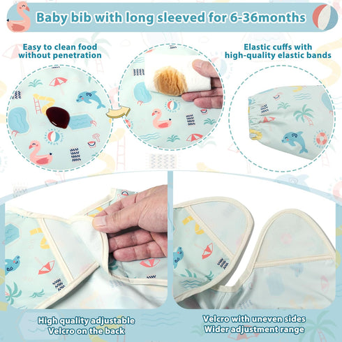 Mess-Free Long Sleeve Baby Feeding Smock - Waterproof Bibs for Infants and Toddlers