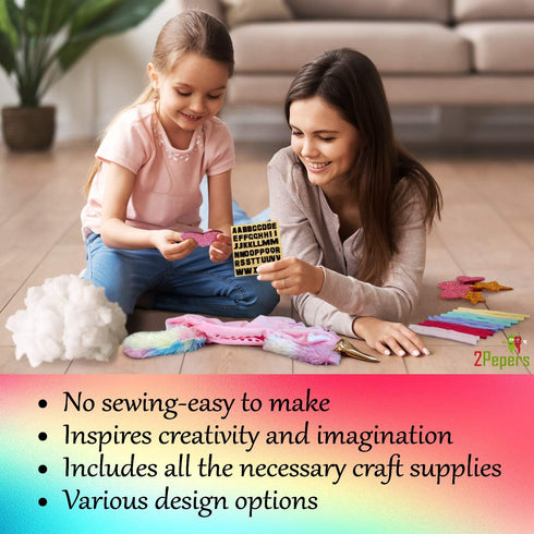 Make Your Own Unicorn Pillow Kit Arts and Crafts for Girls (No Sewing Needed), DIY Stuffed Craft kit for Kids, Unicorn Gifts for Girls by 2Pepers