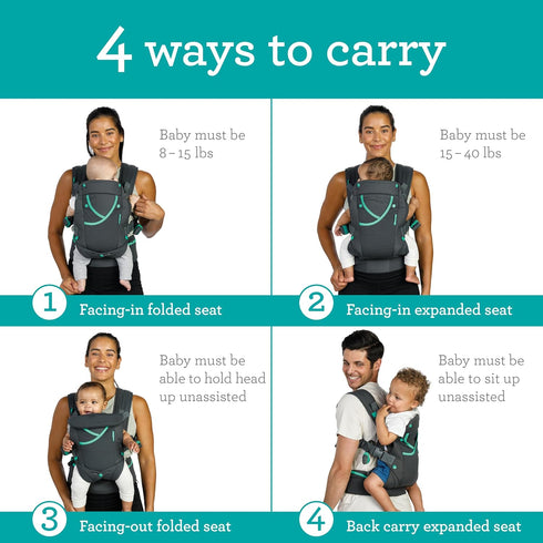 Infantino Carry On Active - Ergonomic Multi-Pocket Infant & Toddler Carrier, 8-40 lbs, with Storage
