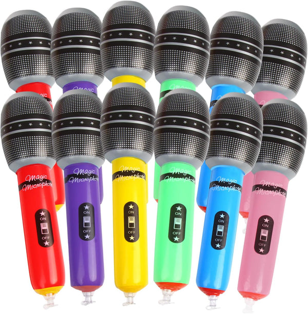 CCINEE 12 Pack Inflatable Microphones, 9.4 Inch Giant Props for 80s 90s Musical Concert Themed Party