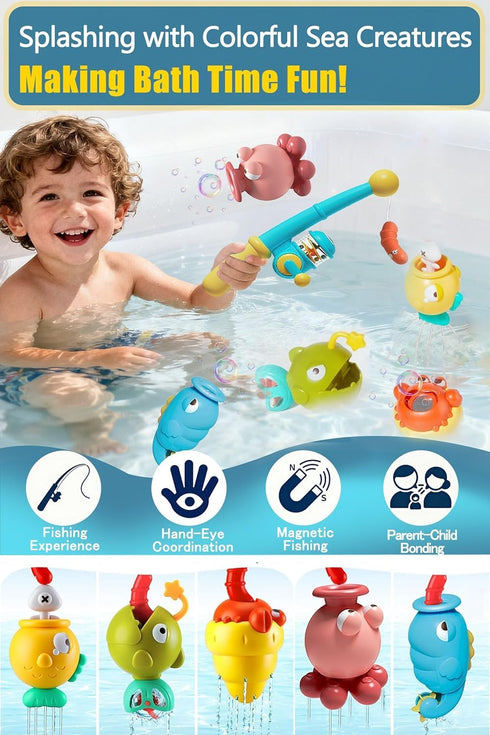 GauJat 1-3, 8Pcs Set 3 4 5 6 2-4 Magnetic Fishing Bath Toys for Toddlers Bathtub Water Toys with Fishing Pole, Pool