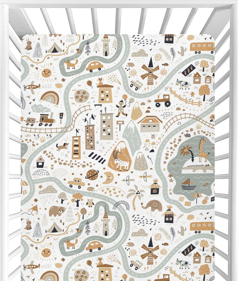 CaTaKu World Map Animal Crib Sheets for Baby Girls Boys,Neutral Mini Crib Mattress