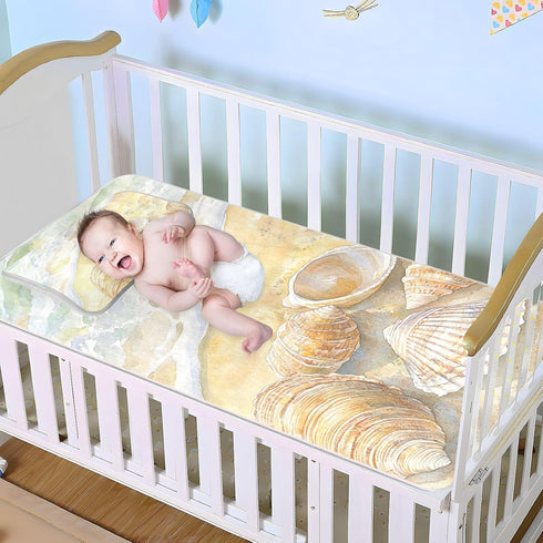 SyXIOP 28" 52" Shells Lying on The Sandy Beach Cooling Baby Waterproof Crib Mattress pad x Reusable Crib Padding