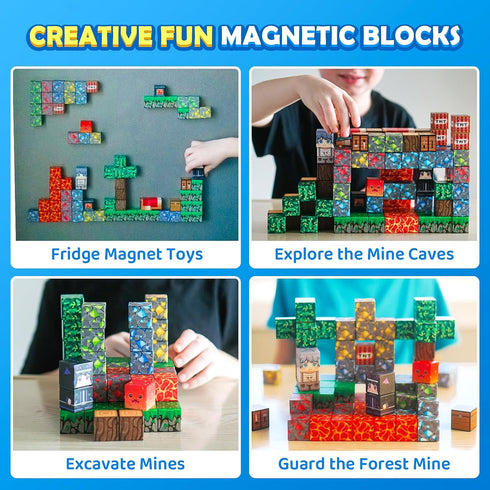 Set 3+ 1'' Soyee Magnetic Blocks - Build Mine Magnet World Forest Mine Magnet Building Blocks Kids Toys for Year Old
