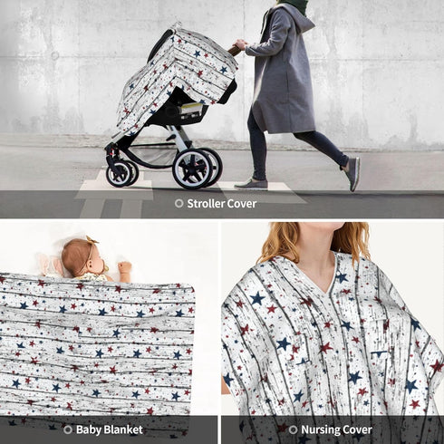 Hcpwzrf Patriotic Stars Distressed Wood Baby Car Seat Cover & Nursing Cover - Breathable Stretch Multi-Use Cover