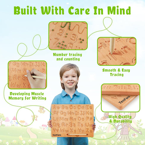 TanFans Wooden Alphabet Tracing Board, Montessori Educational Toy for Preschool, Fine Motor Skills Development Tool