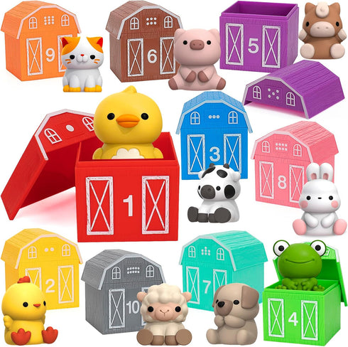KMUYSL Learning Toys for 1-3 Year Old - 20 Pcs Animals Toy for Counting Skill and Color Matching Gift