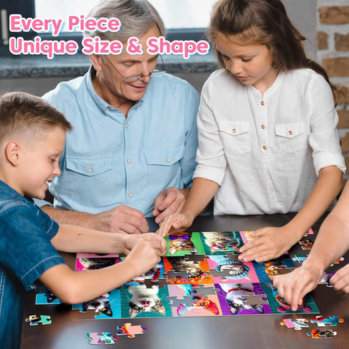 BraniacBits 100 4-6 6-8 8-10, Piece Puzzles Multicolor Fun Cats, Large Piece Jigsaw Puzzle for Kids Ages Pets Cat Theme
