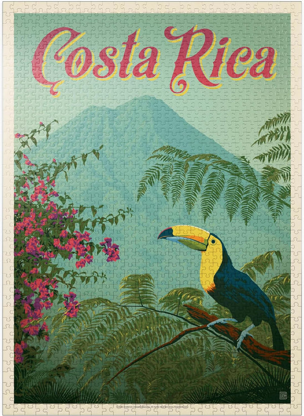 MyPuzzle Costa Rica: Vintage Poster, Toucan in The Jungle - Premium 1000 Piece Jigsaw Puzzle for Adults