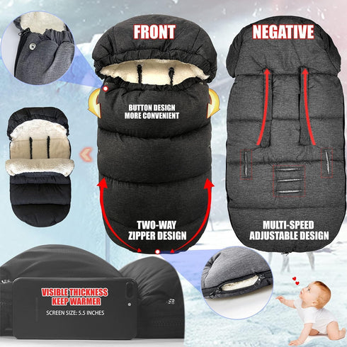 Waterproof & Thicken Universal Footmuff for Stroller, Bunting Bag for Winter Stroller Cover (0-3 Years)