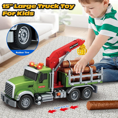 3 4 5 6 7 8 15" 6 Bstoyder Kids Toys for Years Old Boys, Farm Logging Truck Toy with Loading Crane and Trunks, Lights
