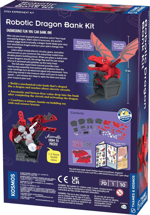 8+ Thames & Kosmos Robotic Dragon Bank Kit | Hands-on STEM Construction Toy, Build a Mechanical Dragon Coin Bank