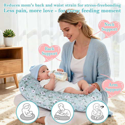 0-12 Tummy Nursing Pillow for Breastfeeding & Bottle Feeding - Ergonomic C-Shape Design with Breathable Filling