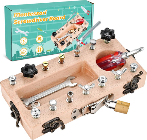 Montessori Screwdriver Board Set with Lock and Key, Montessori Toys for 3