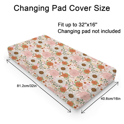 Retro Boho Floral Changing Pad Covers Vintage Flowers Unisex Diaper Change Pad Table Sheets for Boys Girls Summer Wild Flowers Soft Breathable Stretchy Baby Changing Table Mats 32''x16''