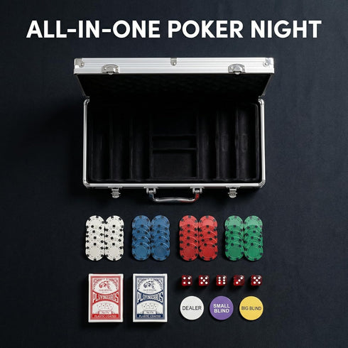 300 Set, 11.5g Piece Poker Chip Heavyweight Iron Core Chips with Aluminum Case, Playing Cards, Dealer and Blind