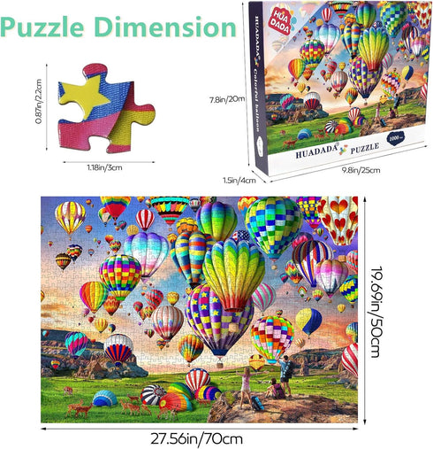 HUADADA - Jigsaw Puzzles for Adults 1000 Pieces, Hot Air Balloon, No Dust, Home Decor Gift for Men Women