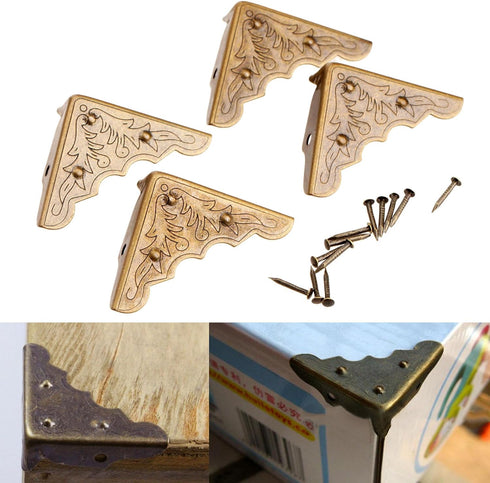 Dophee 8Pcs Antique Brass Jewelry Box Corner Protectors, Chest Corner Case Edge Cover
