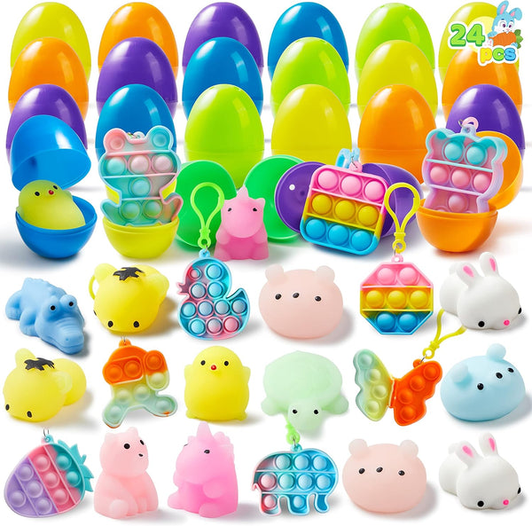 JOYIN 24 PCS Prefilled Easter Eggs with Assorted ToysFilled with Mochi Squishy