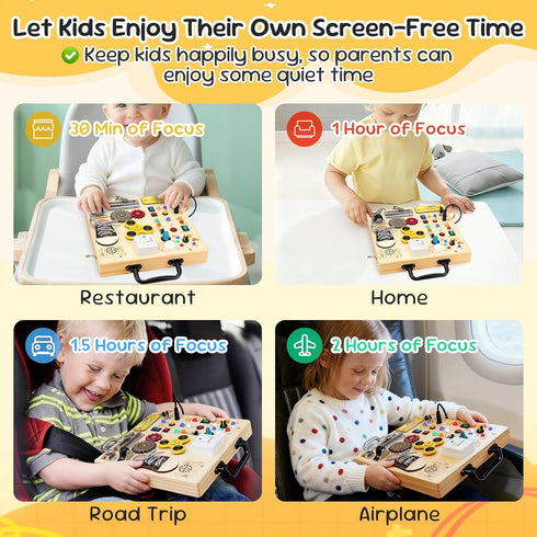 Wooden Busy Board with LED LightMontessori Baby Learning Toys for Toddlers , Sensory Activity Board , Travel