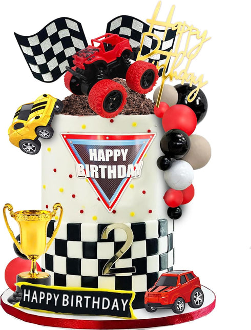 DRWATE 20 PCS Truck Cake Toppers Truck Cake Decorations Hot Red Ball Race