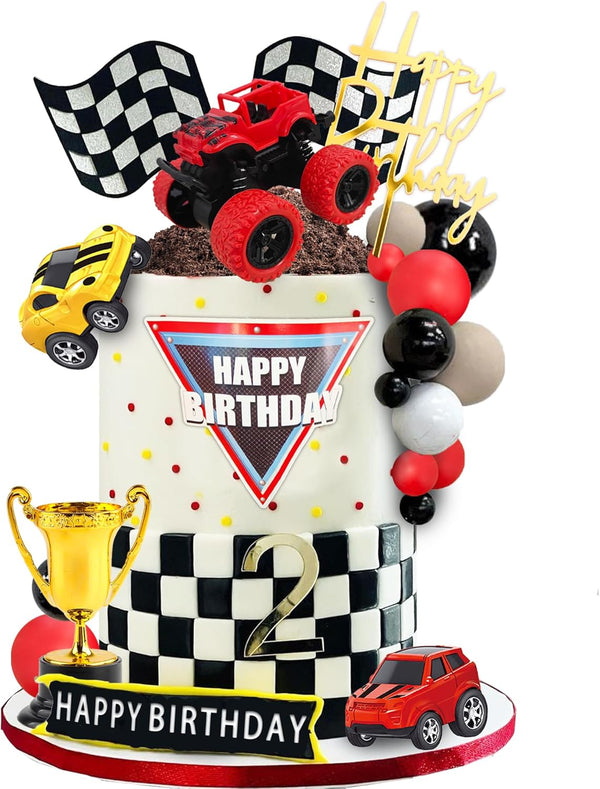 DRWATE 20 PCS Truck Cake Toppers Truck Cake Decorations Hot Red Ball Race