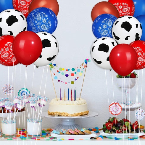 60 Pieces Blue Red Western Cowboy Bandana Balloons 12 Inch Latex Balloons Arch Garland for Baby Shower Birthday Party