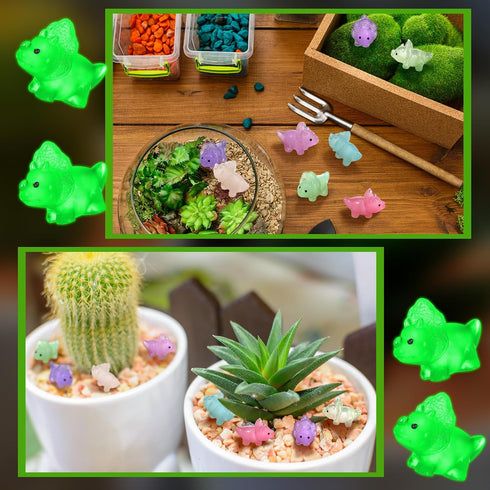 Liliful Mini Dinosaur Figures, 48 Pcs Luminous Tiny Dinosaurs for Mini Garden, Aquarium, Outdoor Party Favors