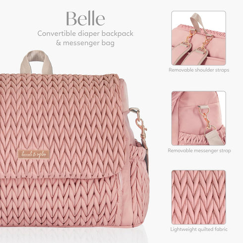 Backpack Hannah & Sophia Belle Convertible Baby Diaper & Bag in Pink Polyester with Classic Style