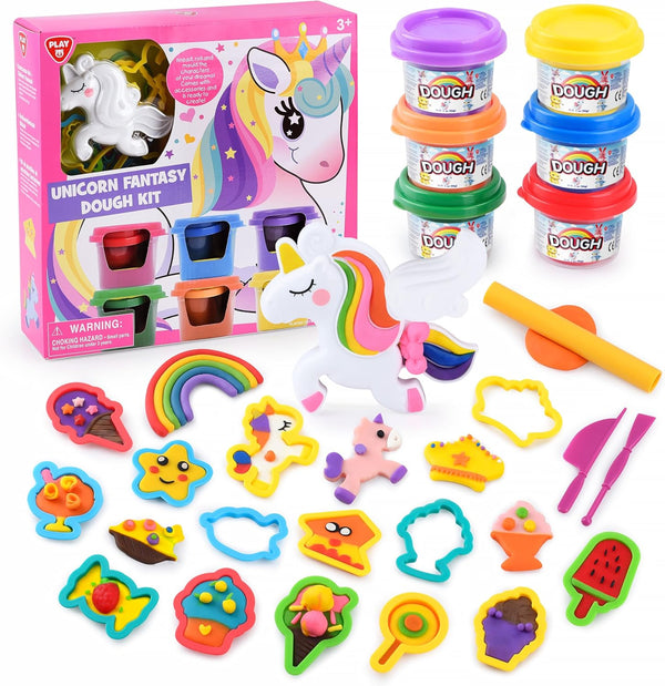 PLAY Unicorn Playdough Sets for Kids Ages 4-8, Ice Cream Set DIY Toy, Safe & Non-Toxic Playdough Set for Girls