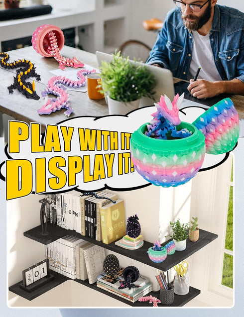 YILCER 3D 3D Printed Dragon Eggs Glow in The Dark Prefilled Easter Eggs with Dragon Toy for Basket Stuffers Printed