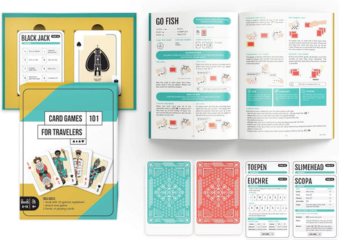 Card Games for Travelers - Box Set of 30 Classic Games & 2 Decks - Ages 6+, 1 to 12 Players