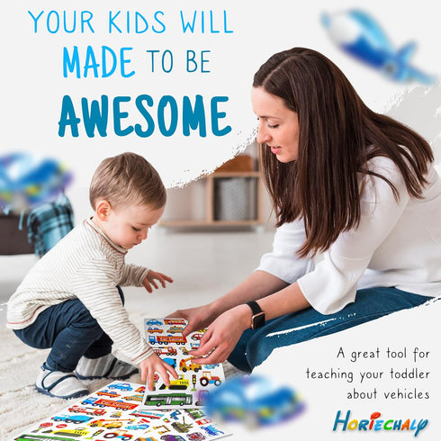 HORIECHALY Transportation Stickers for Kids, Colorful Safe Teaching Aids, 280 PCS Cute Decals with Cars, Airplanes,