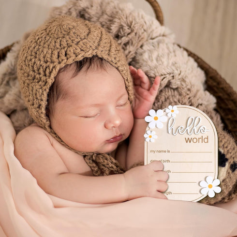Gosknor 5.91x4.13 Inch Baby Announcement Sign, Wooden Newborn Announcement Sign Hello World Newborn Sign Welcome Baby