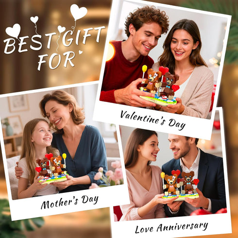 Sets 8+ (289pcs) aphpaio Valentines Brown Bear Building Toy for Lover, Art Love Collectible Home Wedding Decor, Cute