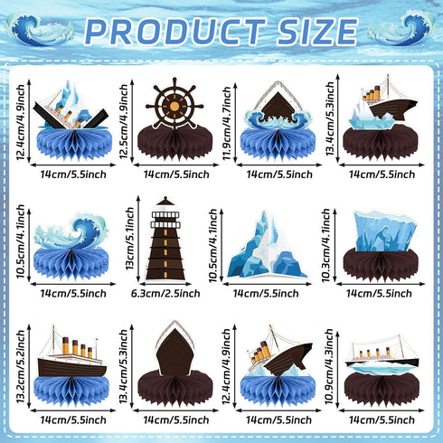 12Pcs Nautical Party Supplies Cruise Ship Birthday Honeycomb Centerpieces for Ocean Party Decorations Ship Theme Table