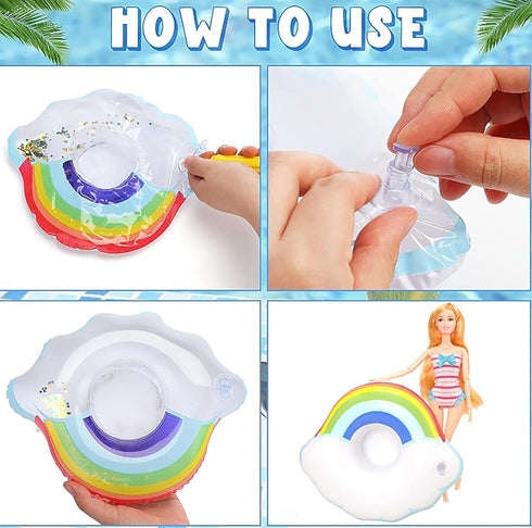 9 Pcs Pool Floaties Swim Accessories Set for 11.5 Inch Girl Dolls, Inflatable Drink Holder for Pool Parties