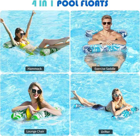Clothirily 2 Pack 4-in-1 Swimming Hammock Pool Floats - Inflatable Pool Floats Rafts, Pool Floaties for Adults, Pool