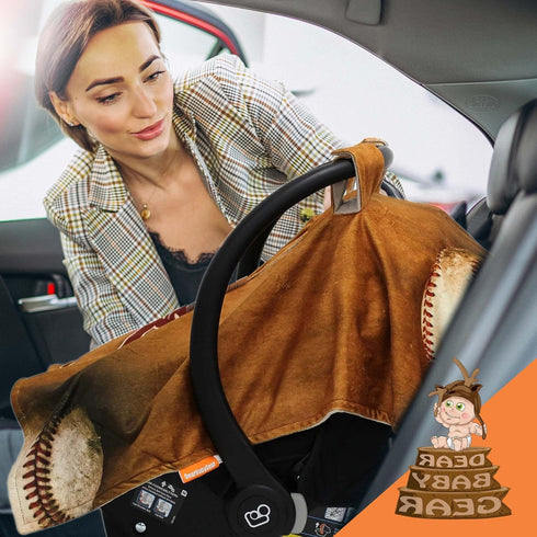 Dear Baby Gear Slugger Baseball Reversible Baby Car Seat Canopy, Lightweight Cover with Snap Button Opening, 40 x 30