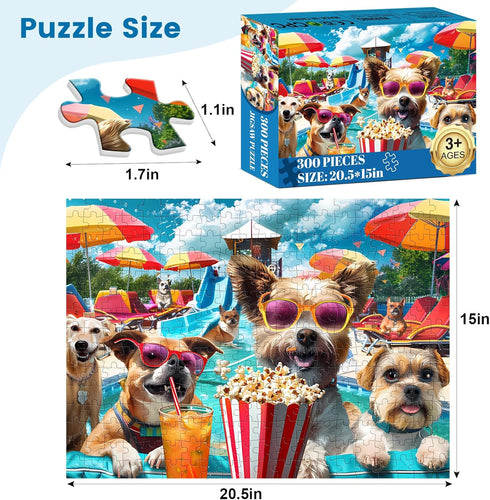 VOLUVOLU 300 Piece Jigsaw Puzzle for Adults, Fun at The Amusement Park Dog Puzzles, Funny Puppy Jigsaw Puzzles, Animal