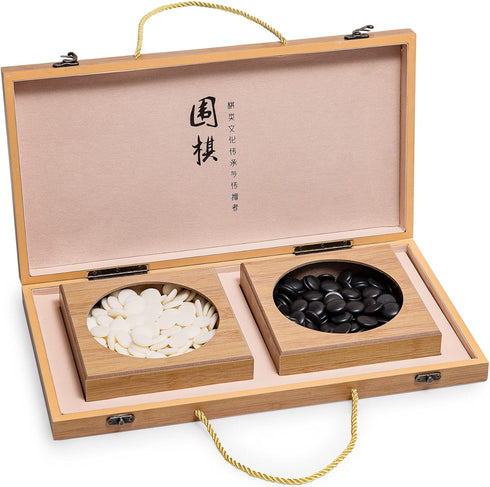 19 x19 Set Folding Go Game Board with and Bamboo Bowls and Imitation Jade Go Pieces
