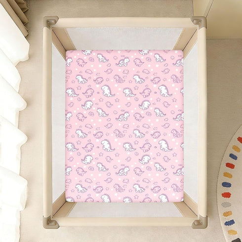 miaozhen 1 Pack 52x28 Cotton Crib Sheets for Baby Boys Girls Soft Comfy Cute Doodle Dinosaurs Blush Playard Mattress